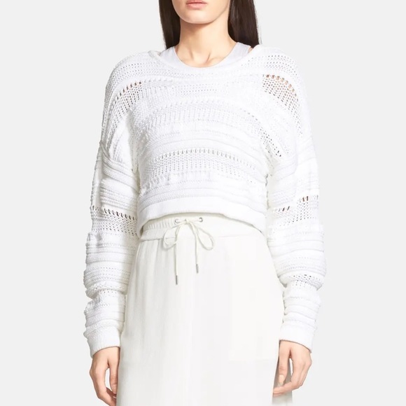 Cropped Knit White Sweater Textured 